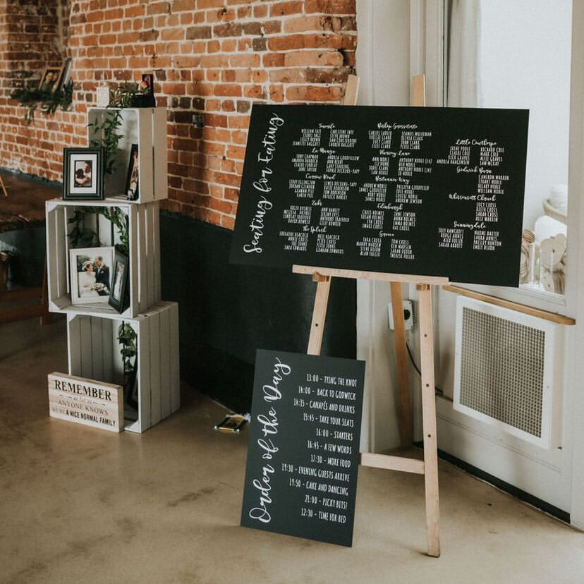 Monochrome chalkboard wedding signage examples