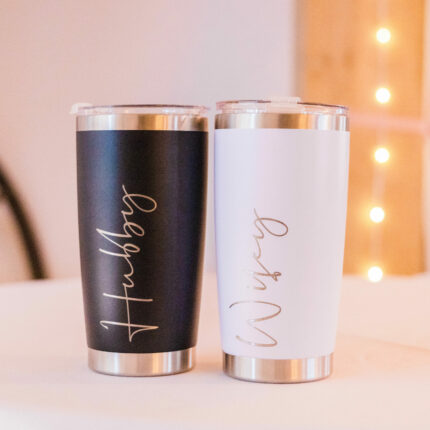 His and hers travel mugs