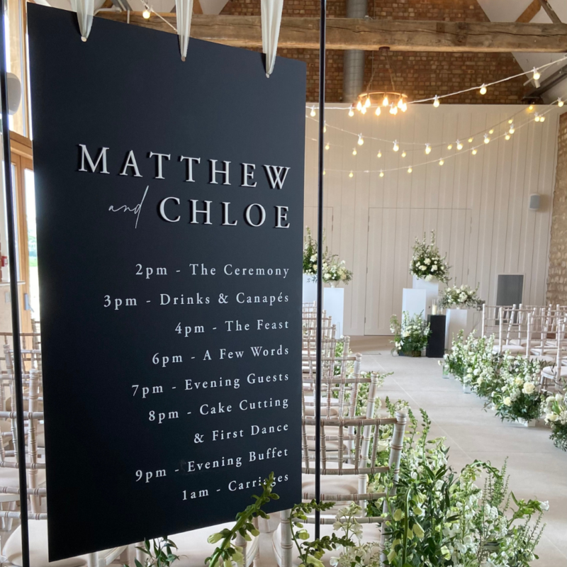 chalkboard monochrome wedding signage order of events
