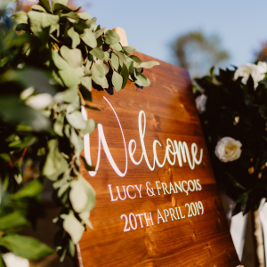 rustic wooden wedding welcome sign