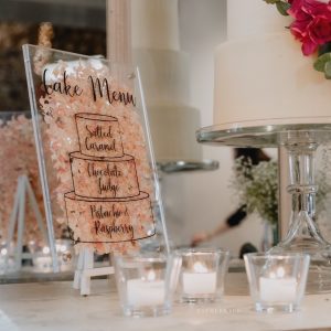 confetti filled acrylic wedding cake menu