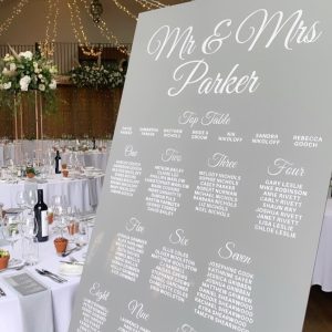 Gray acrylic wedding table signage