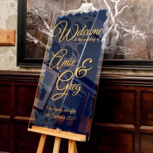 Navy and Gold custom wedding Welcome sign