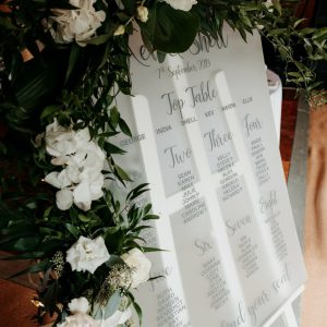 Frosted acrylic wedding table plan sign