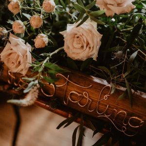 Wooden top table wedding sign