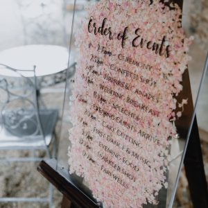 Order of events wedding sign with confetti